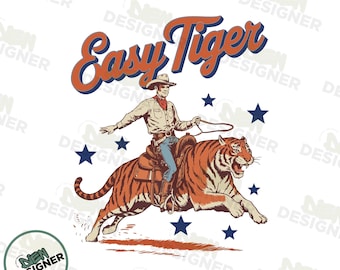 Tigre fácil PNG, Camisa vaquera retro estilo western PNG, Diseño divertido de rodeo de los LSU Tigers de Baton Rouge, Gráfico digital vintage de tigre western