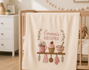 Personalized Baby Blanket, Custom Name Floral Baking Theme, Keepsake Newborn, Newborn Nursery Decor, Baby Shower Gift