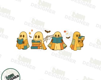 Book Lover Halloween PNG, Funny Ghost Book Nerd PNG Design, Cute Librarian Sublimation, Spooky Teacher Halloween Clipart, Reading Ghost PNG