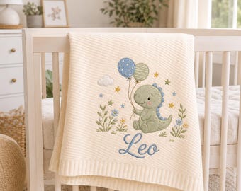 Personalized Dinosaur Baby Blanket, Shower Announcement, Gift For Newborn, Custom Baby Boy Gift, Dinosaur Nursery Keepsake