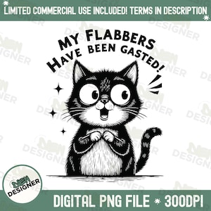 My Flabbers Have Been Gasted PNG, Vintage Funny Cat Sublimation Design, Snarky Sarcastic Cat Meme PNG, Retro Humor Shirt Graphic PNG