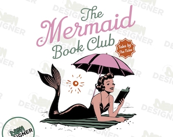 Mermaid Book Club PNG, Mermaidcore Book Lover Design, Funny Reading Clipart, Summer Bookish Aesthetic, Retro Coconut Girl PNG