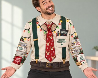 Funny Accountant Ugly Christmas Sweater, Reindeer Accountant Sweatshirt, Mens Xmas Party Jumper, CPA Bookkeeper Gift, Office Christmas Humor