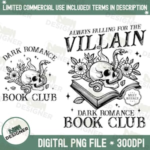 Dark Romance Book Club PNG, Funny Goth Bookish Design, Villain Book Lover Art, Smut Reader Aesthetic, Book Quote Sublimation PNG
