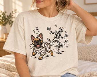 Custom Pet Photo Halloween Shirt, Personalized Dog Cat Tshirt, Funny Skeleton Graphic Tee, Spooky Season Top, Dog Mom Cat Dad Gift, Fall Tee