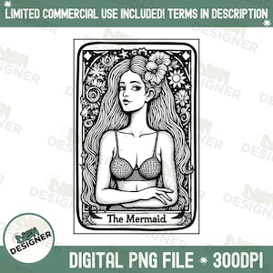 Meerjungfrau Tarot Karte Shirt PNG SVG, Witchy Sirene Sublimationsdesign, Fantasy Ocean Magie Clipart PNG, Mystisch Mermaidcore Png, Seehexe Png