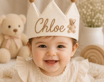 Custom Name Birthday Crown, Personalized Embroidered Baby Crown, First Birthday Party Hat, Cake Smash Photo Prop, Toddler Birthday Gift