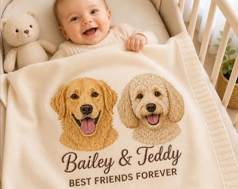 Custom Pet Portrait Baby Blanket, Personalized Dog Nursery Decor, Pet Photo Nursery Throw, Newborn Keepsake, Baby Shower Gift for Pet Lovers