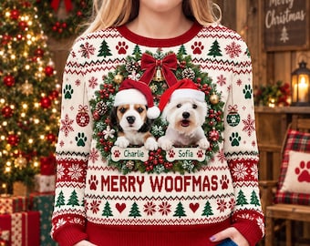 Personalized Pet Photo Christmas Sweater, Custom Dog Ugly Sweater, Funny Dog Lover Gift, Santa Paws Sweatshirt, Dog Mom Holiday Party Outfit