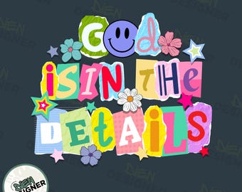 God zit in de details png, sublimatie christelijke bijbelvers, inspirerend geloofscitaat shirtontwerp, neon smiley png, religieuze Jezus png