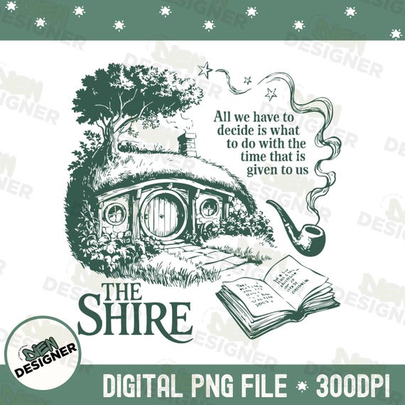 The Shire LOTR PNG, Hobbiton Fantasy Landscape Clipart PNG, Lord of the Rings Inspired Shirt Design Png, Fantasy Book Lover Png