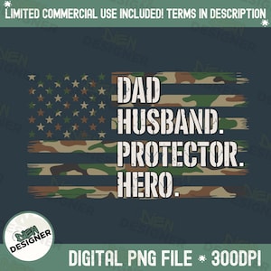 Papá, esposo y héroe protector retro PNG, camiseta de caza de camuflaje sublimada PNG, diseño estilo militar &quot;El mejor papá de todos los tiempos&quot;, idea de regalo para el Día del Padre PNG