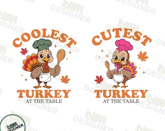 Pavo más genial en la mesa PNG SVG, Día del Pavo para niños pequeños PNG, Sublimación de pavo de Acción de Gracias lindo, Camiseta de Acción de Gracias para niños Png