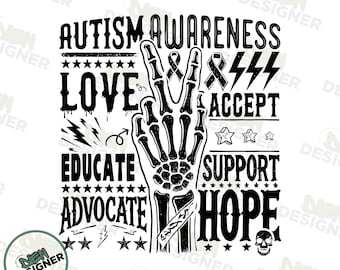 Retro Autism Coquette PNG, Autism Quote Shirt Design, Autism Awareness Love Accept Educate Support Advocate Hope, Vintage Hand Skeleton Png