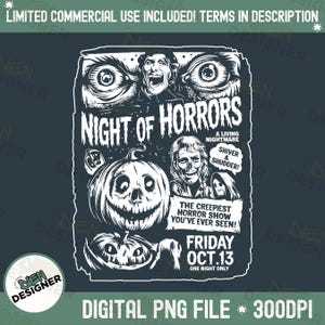 Night Of Horrors PNG, Trendy Halloween Shirt Design, Spooky Movie Sublimation PNG, Horror Night Clipart PNG, Scary Season Graphic Png