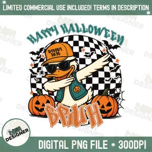 Checkered Happy Halloween Bruh PNG, Funny Goose Halloween Sublimation Design, Toddler Halloween Shirt PNG, Cute Boy Spooky PNG