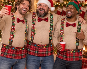 Funny Ugly Christmas Sweater Men, Dad Bod Fake Belly Shirt, Novelty Holiday Party Pullover, Hilarious Santa Outfit, Xmas Gift For Him