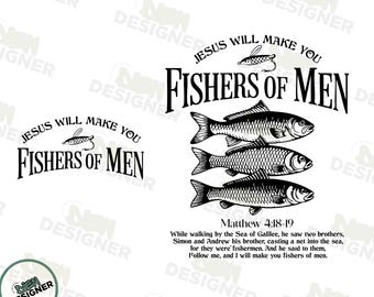 Pescadores de hombres PNG SVG, PNG de naturaleza cristiana, Diseño con versículo bíblico Mateo 4:19, Jesús pescando la fe PNG, Sublimación religiosa para el Día del Padre