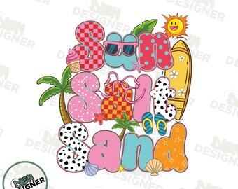 Sun Salt Sand PNG, Retro Summer Beach Sublimation Design, Cute Summer Shirt PNG, Vacation Vibes PNG, Summer Checkered Png