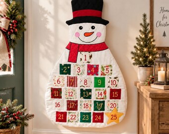 Snowman Quilted Advent Calendar Christmas Countdown Calendar 25 Days Holiday Decor Kids Christmas Gift Xmas Wall Hanging Decoration