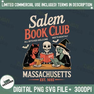 Salem Witch Book Club PNG SVG, Funny Halloween Bookish Design, Spooky Reading Shirt PNG, Witchy Book Lover Sublimation, Fall Reader Png
