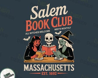 Salem Witch Book Club PNG SVG, Funny Halloween Bookish Design, Spooky Reading Shirt PNG, Witchy Book Lover Sublimation, Fall Reader Png