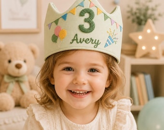 Personalized Birthday Crown, Custom Name and Age Crown, Embroidered 1st Birthday Hat, Baby Boy Cake Smash Gift