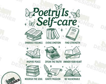 Poetry Is Self-Care PNG, Read More Poetry Sublimation Design PNG, Dickinson & Poe Inspired PNG, Soft Academia Literary Quote for Book Lovers
