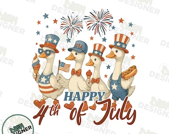 Happy 4th Of July Ducks PNG, Funny Patriotic Goose Sublimation Design, USA Flag Independence Day Shirt PNG, Cute American Summer Png