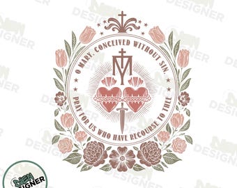 Marian Catholic Flower PNG, Virgin Mary PNG, Catholic Shirt Design, Marian Cross PNG, Floral Religious Png, Christian Woman Sublimation