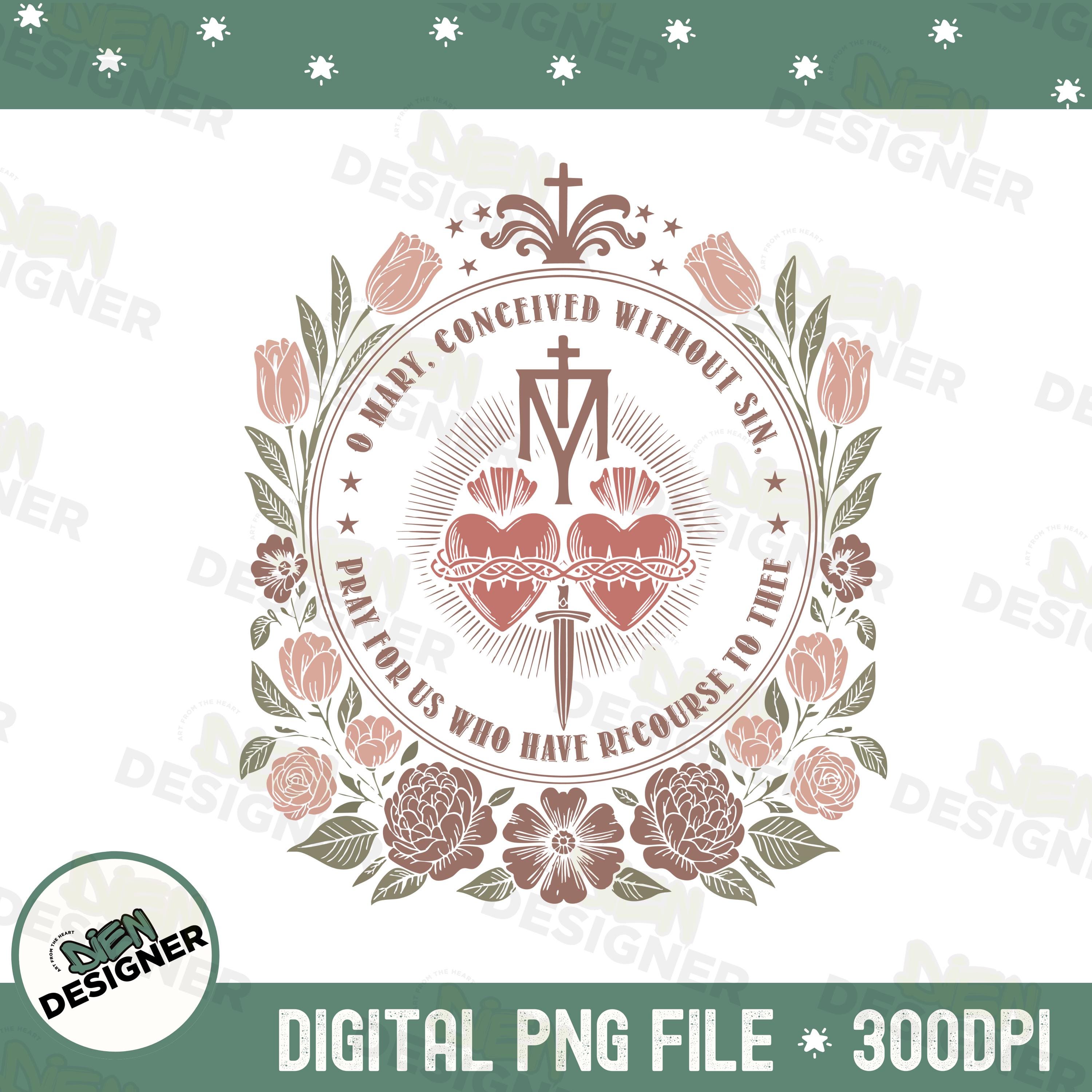 Marian Catholic Flower PNG, Virgin Mary PNG, Catholic Shirt Design