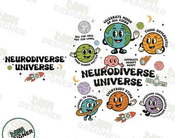 Autism Awareness PNG, Neurodiverse Universe Shirt PNG, Colorful Inclusion Design, Celebrate Differences PNG, Space Neurodiversity Png