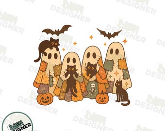 Cute Ghost Cat PNG, Funny Halloween Cat PNG, Spooky Season Cat Lovers Design, Spooky Ghost Cat Halloween PNG, Retro Halloween Cat Png