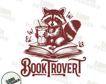 Booktrovert PNG, Funny Book Lover Design, Reading Raccoon Art, Trendy Bookish Sublimation, Cute Literary Gift, Aesthetic Reader PNG