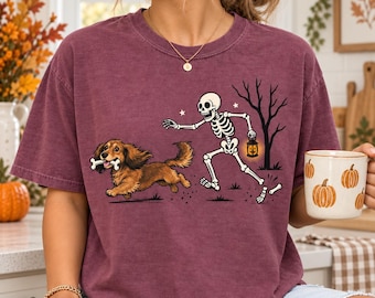 Custom Pet Photo Halloween Shirt, Personalized Dog Cat Tshirt, Funny Skeleton Graphic Tee, Spooky Season Top, Dog Mom Cat Dad Gift, Fall Tee