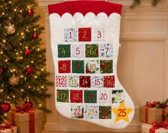 Christmas Stocking Quilted Advent Calendar 25 Days Countdown Calendar Holiday Decor Kids Christmas Gift Xmas Wall Hanging Decoration
