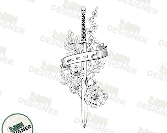 Throne Of Glass PNG, Retro You Do Not Yield Png, Aelin Galathynius Typography, Fantasy Book Lover Art, Fantasy Reader Png, Floral Sword
