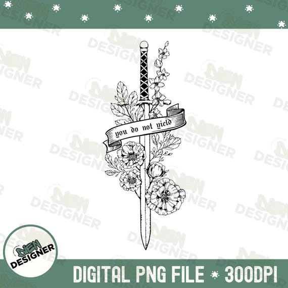 Throne Of Glass PNG, Retro You Do Not Yield Png, Aelin Galathynius Typography, Fantasy Book Lover Art, Fantasy Reader Png, Floral Sword