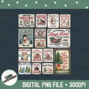 Vintage Christmas Stamps PNG, Retro Holiday Vibes PNG, Festive Retro Christmas PNG, Womens Christmas Aesthetic Png, Cute Winter Party Design