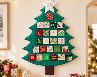 Christmas Tree Quilted Advent Calendar Christmas Countdown Calendar 25 Days Holiday Decor Kids Christmas Gift Xmas Wall Hanging Decoration