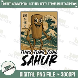 Tung Tung Tung Sahur PNG, Funny Brainrot Meme Clipart PNG, Baseball Bat Ramadan Design, Chaotic Ukiyo-e Style Humor PNG, Italian Meme Png