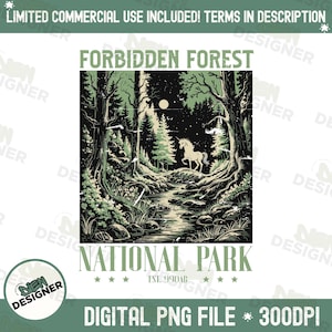 禁断の森国立公園 PNG、ウィザードワールドフォレスト PNG、魔法の生き物シャツ PNG、ファンタジーブックラバー昇華、HPファンダム PNG