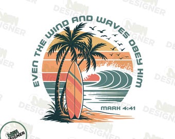 Anche il vento e le onde gli obbediscono Marco 4:41 PNG SVG, Clipart del versetto biblico dell'estate cristiana, Sublimazione della maglietta della fede, Gesù calma la tempesta PNG