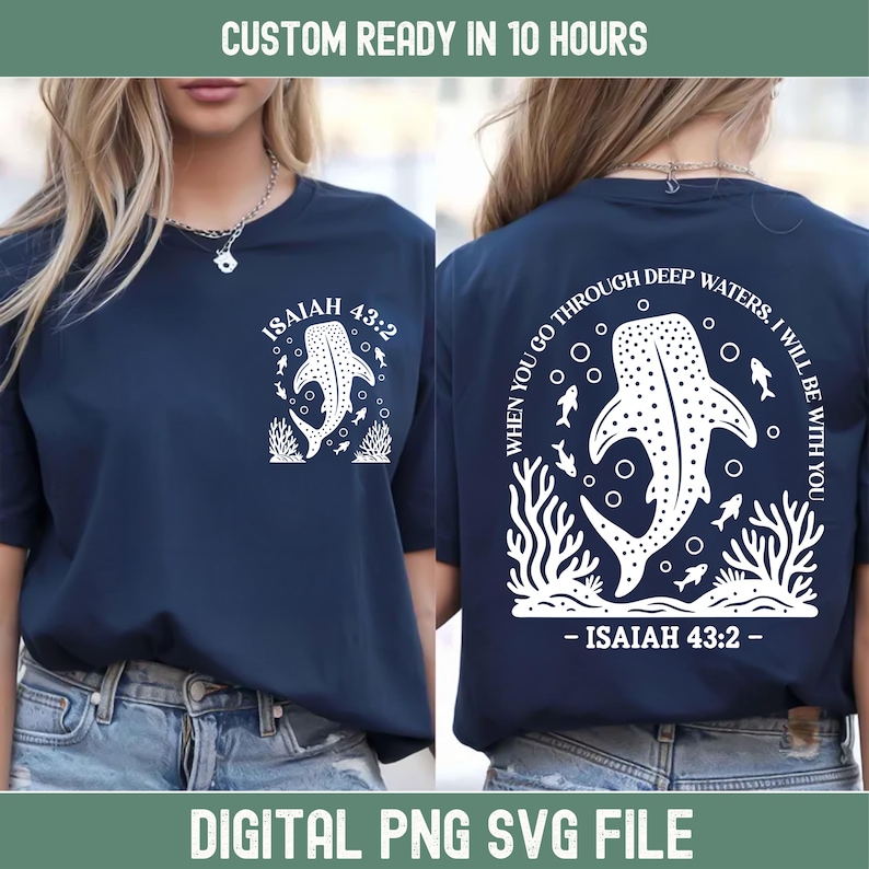 Whale Shark Ocean PNG SVG, Isaiah 43:2 PNG, When You Go Through Deep Waters Png, Ocean Bible Verse Png, Trust God Deep Waters Sublimation image 5