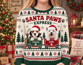 Custom Pet Photo Ugly Christmas Sweater, Personalized Dog Sweatshirt, Funny Dog Mom and Dad Gifts, Merry Pawmas Jumper, Holiday Party Outfit