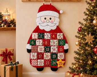 Christmas Quilted Advent Calendar Santa Claus Countdown Calendar 25 Days Holiday Decor Kids Christmas Gift Family Xmas Decoration
