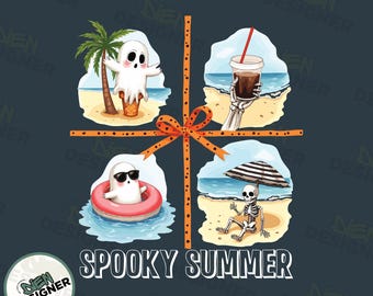 Coquette Spooky Summer PNG, Hot Ghoul Summer Brushstroke Sublimation PNG, Watercolor Skeleton Ghost PNG, Cute Summerween Aesthetic Png