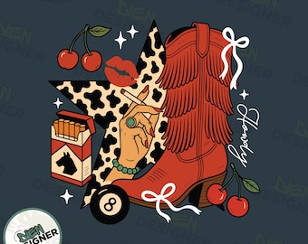 Vaquera atrevida PNG, Collage de sublimación del oeste de Las Vegas PNG, Diseño de chica de rodeo de moda, Estética campestre Y2K PNG, Vaquera retro del lejano oeste PNG