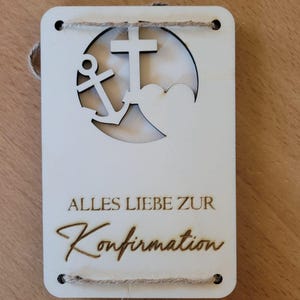 Holz Geldgeschenkkarte „Alles Liebe zur Konfirmation“ | Geschenk zur Konfirmation | Karte mit Geldfach | christliche Geschenkidee