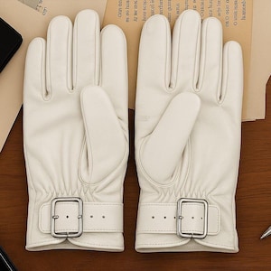 Men&#39;s Black Leather Dress Gloves with Buckle – Elegant Winter Gift for Him–Handmade